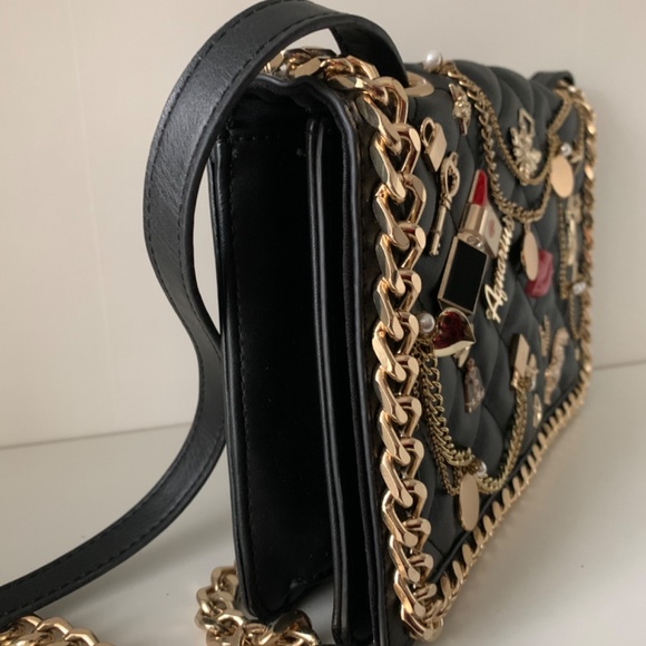 Black Purse with chain, charms and patch detailing - Picture 4 of 4